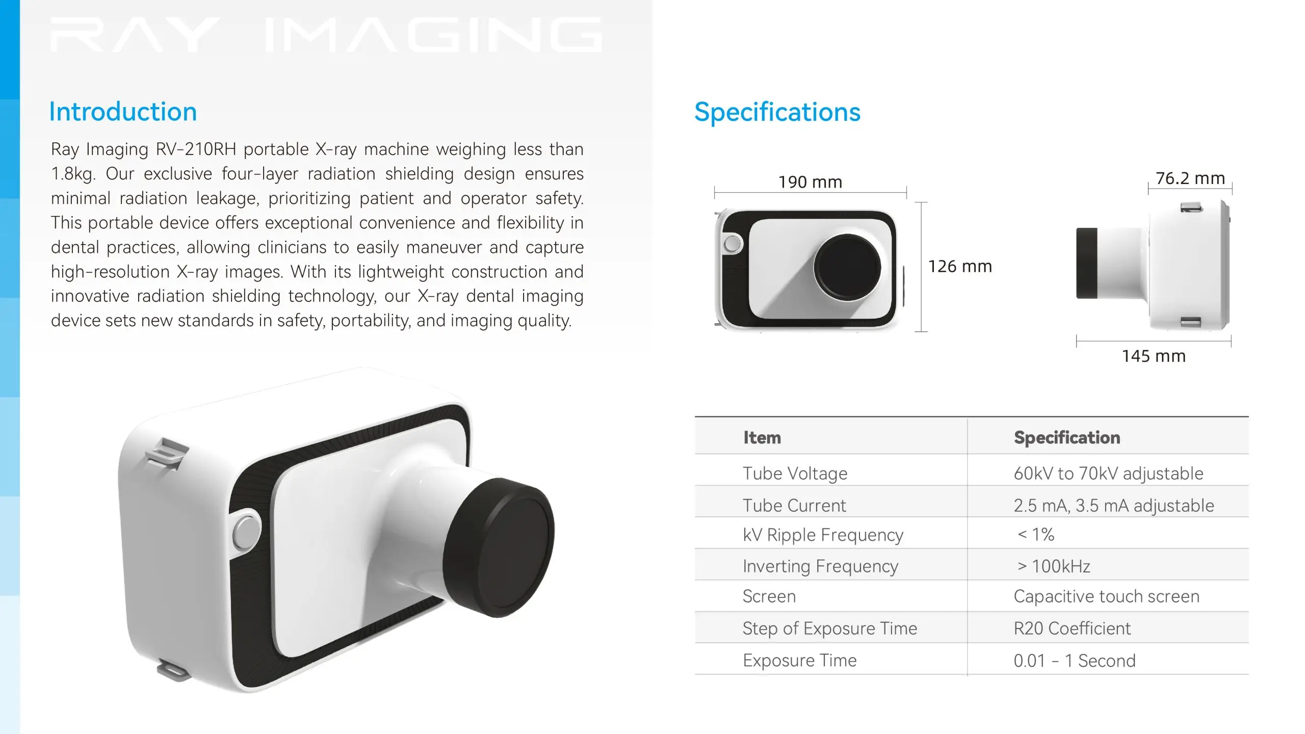 SafeRay RV-210RH Dimensional Specifications Chart